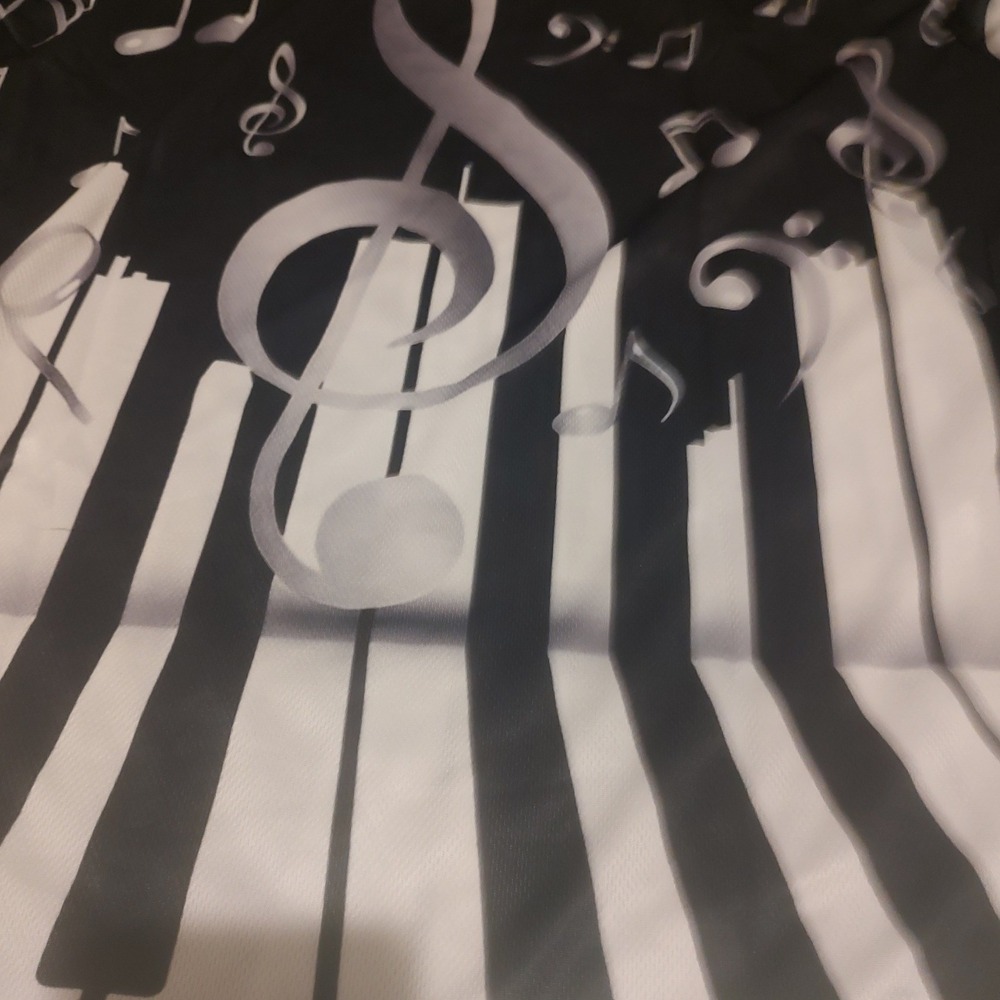 Mens Music Note Piano‎ Key Long Sleeve Polo Shirt Black White Graphic XL